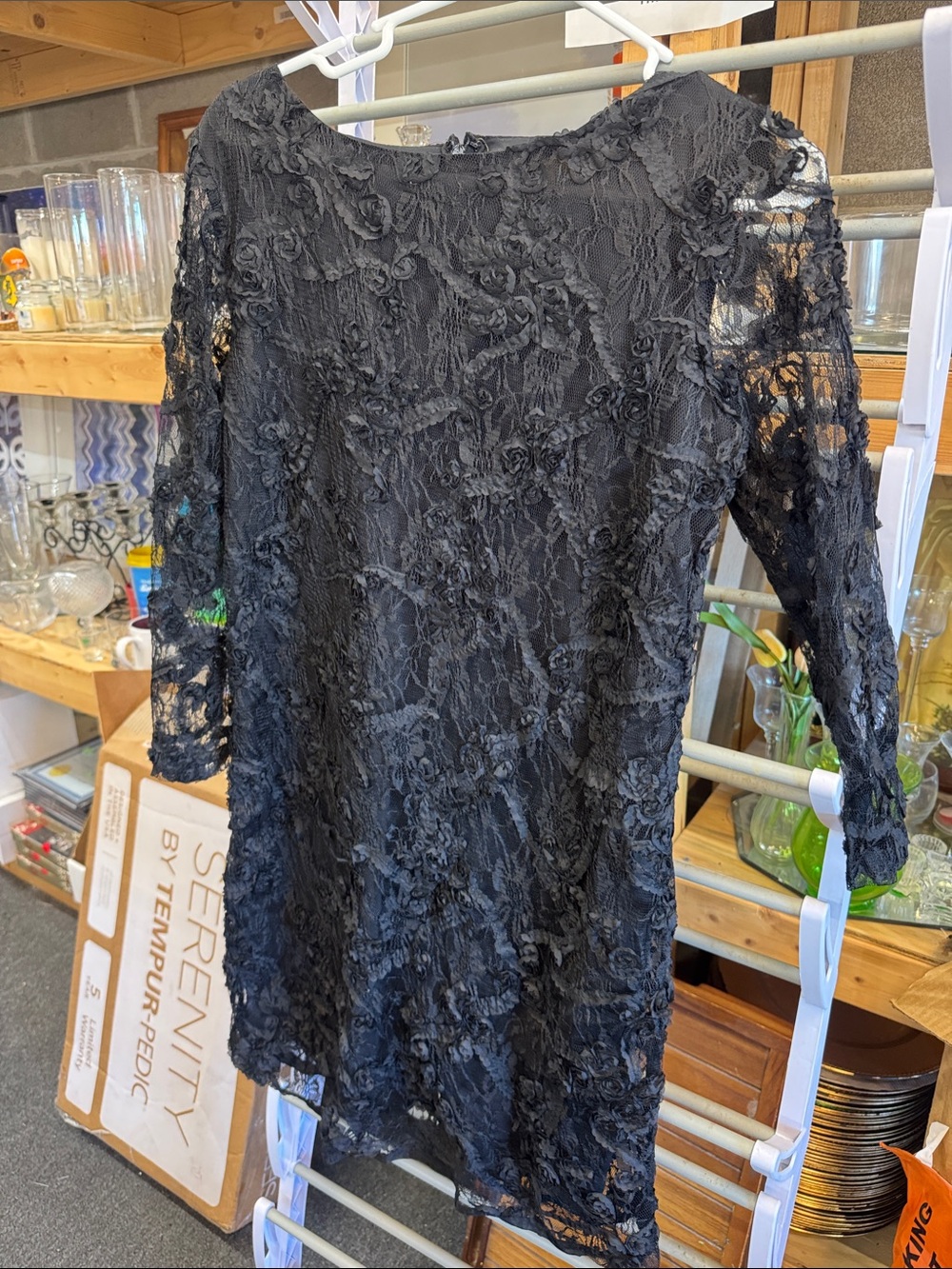 Nicole Miller Black Floral Lace Long-Sleeve Dress